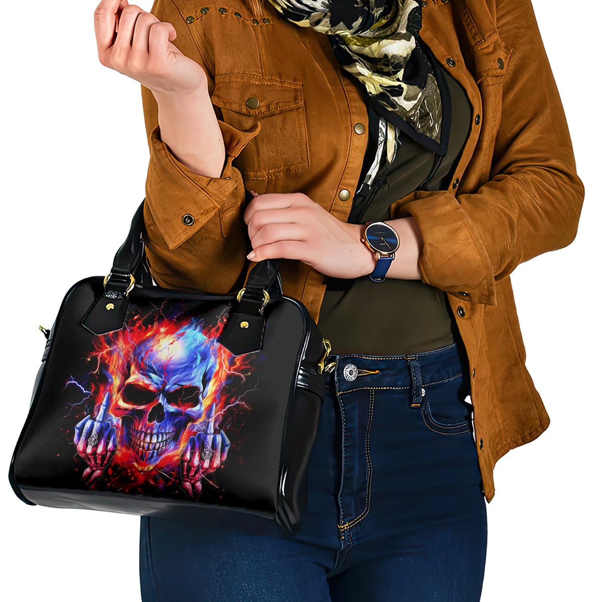 Flame Skull Shoulder Handbag My Give A Fuck Is Broken But My Go Fuck Yourself Is Fully Functional DT01