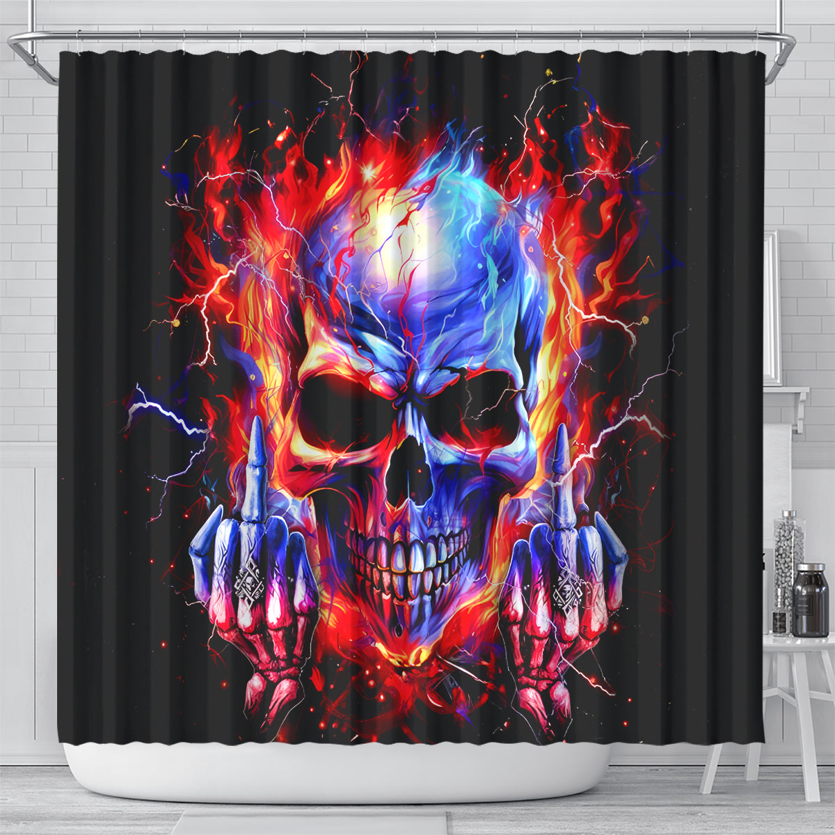 Flame Skull Shower Curtain My Give A Fuck Is Broken But My Go Fuck Yourself Is Fully Functional DT01