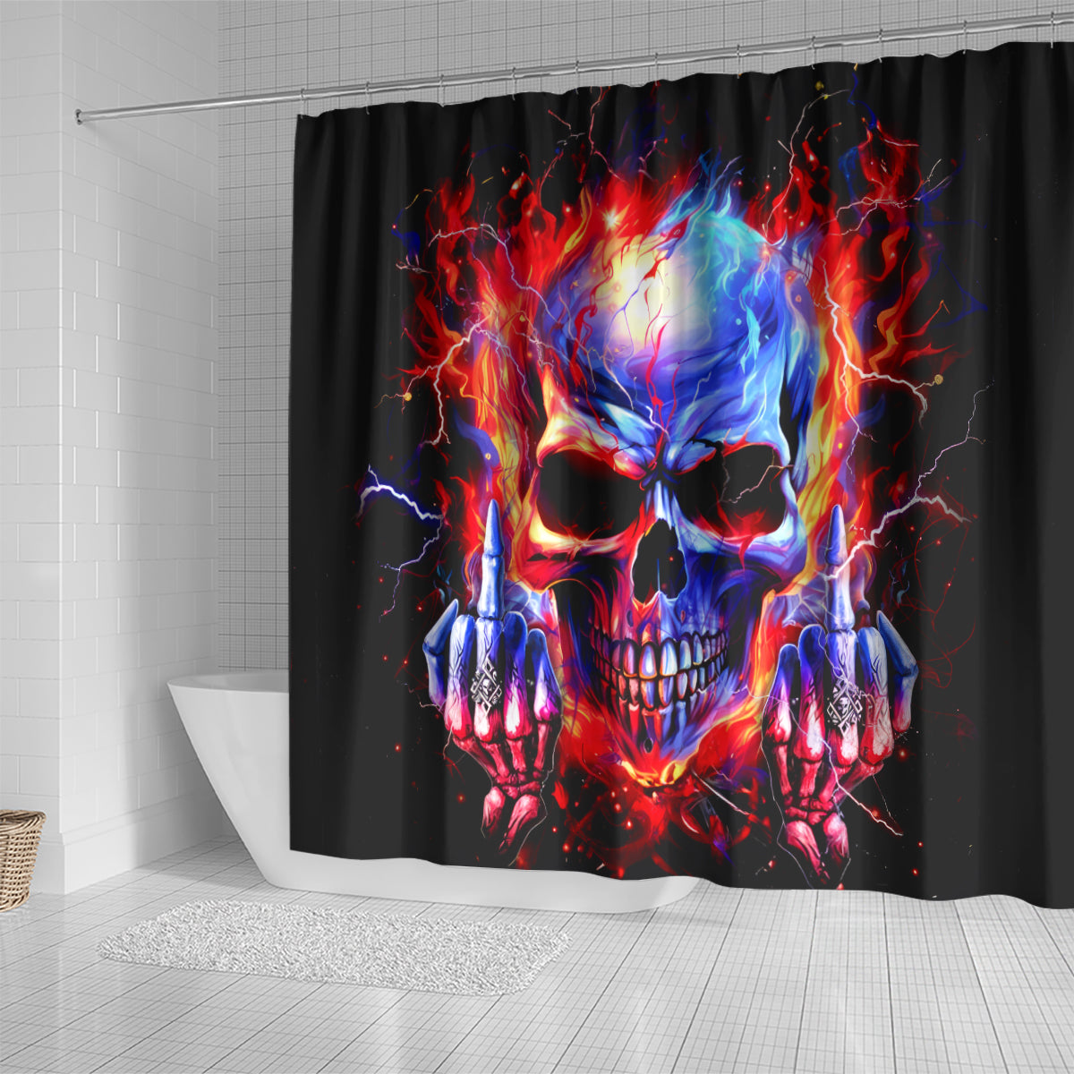 Flame Skull Shower Curtain My Give A Fuck Is Broken But My Go Fuck Yourself Is Fully Functional DT01