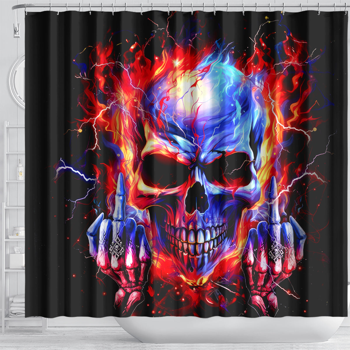 Flame Skull Shower Curtain My Give A Fuck Is Broken But My Go Fuck Yourself Is Fully Functional DT01