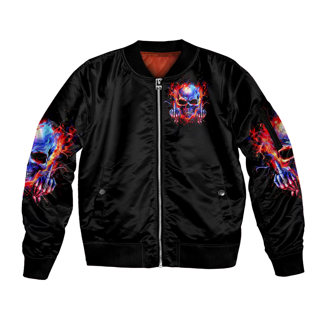 Flame Skull Sleeve Zip Bomber Jacket My Give A Fuck Is Broken But My Go Fuck Yourself Is Fully Functional - Wonder Print Shop