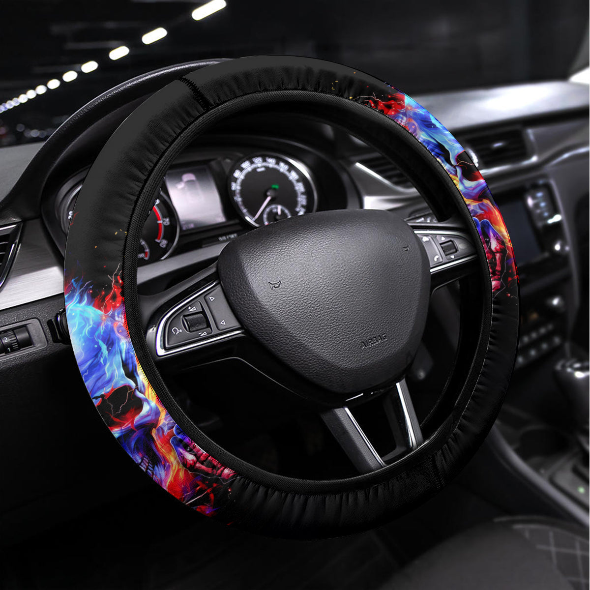 Flame Skull Steering Wheel Cover My Give A Fuck Is Broken But My Go Fuck Yourself Is Fully Functional - Wonder Print Shop