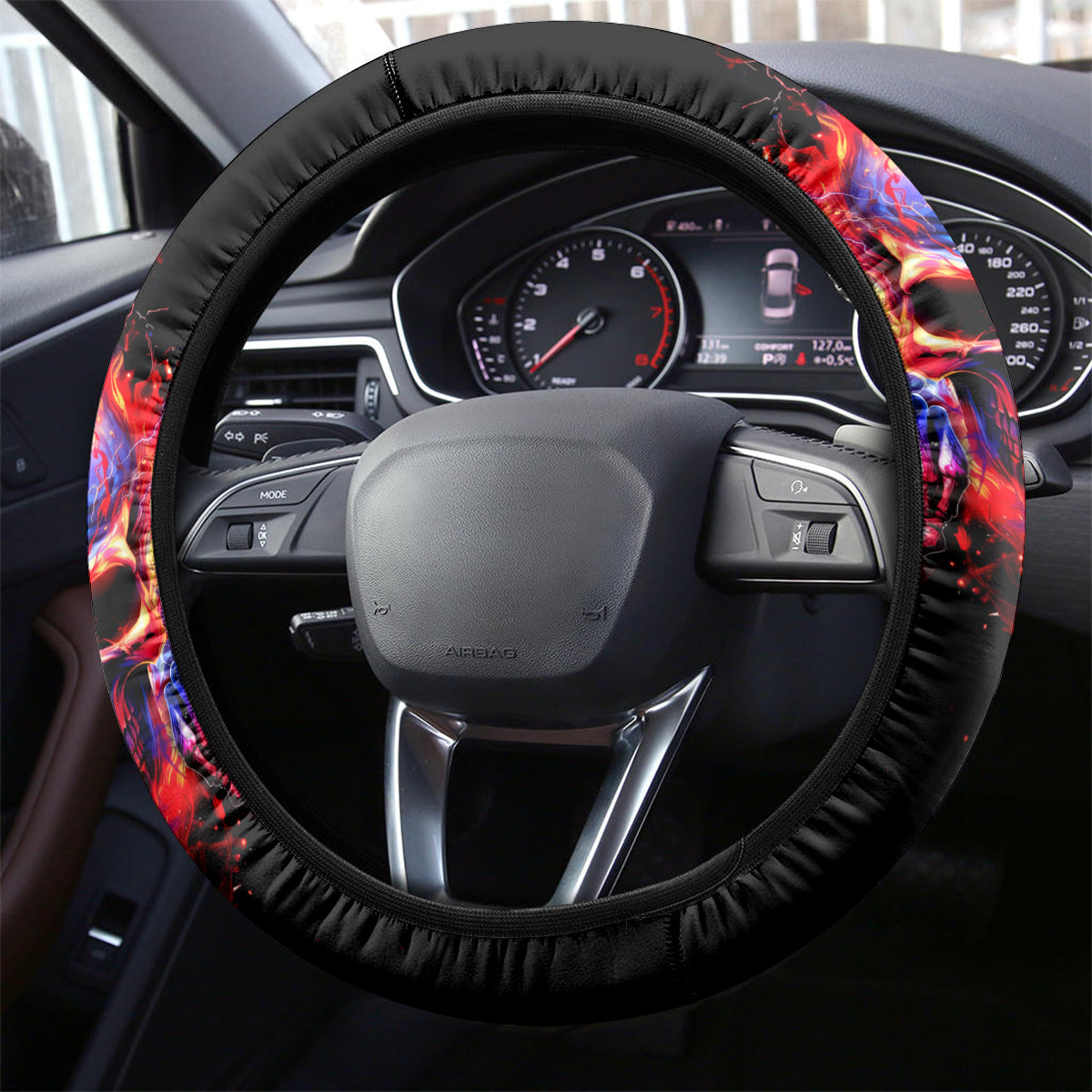 Flame Skull Steering Wheel Cover My Give A Fuck Is Broken But My Go Fuck Yourself Is Fully Functional - Wonder Print Shop