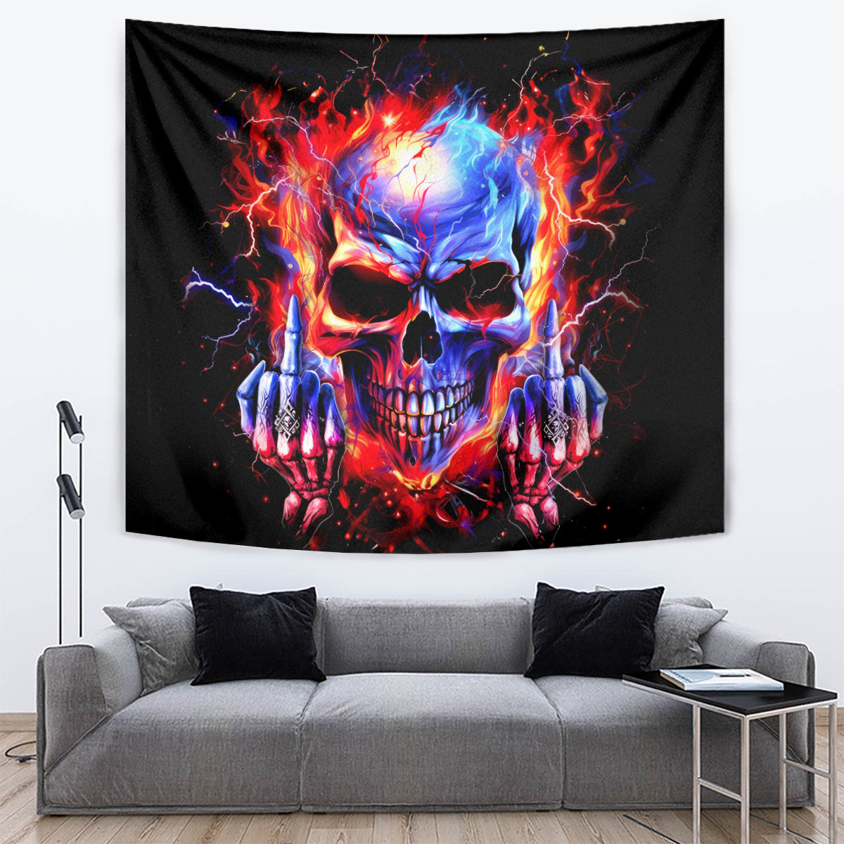 Flame Skull Tapestry My Give A Fuck Is Broken But My Go Fuck Yourself Is Fully Functional - Wonder Print Shop