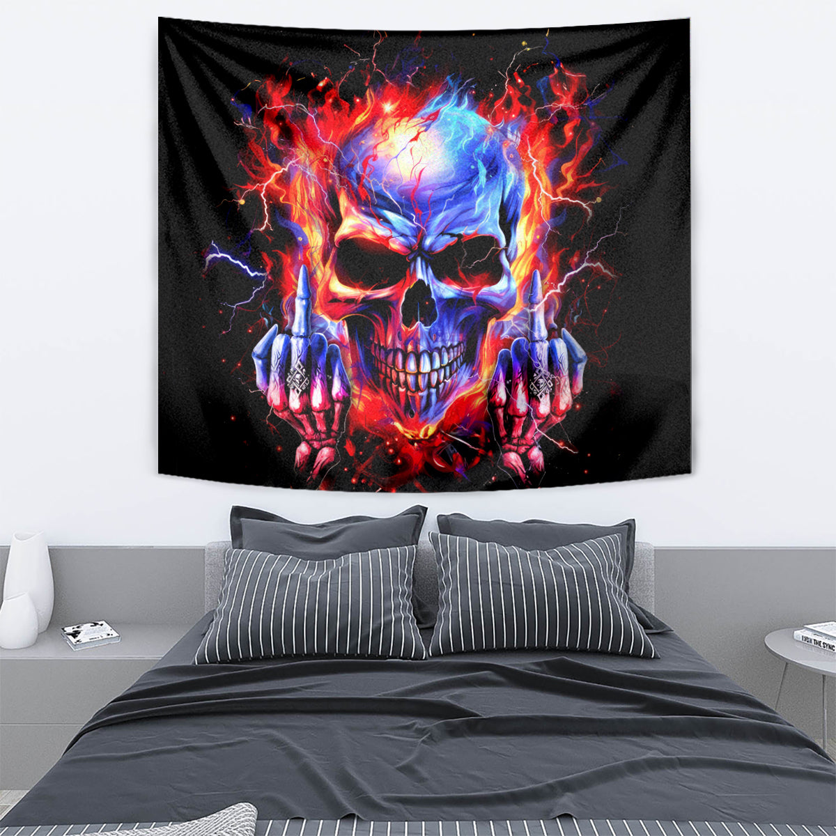 Flame Skull Tapestry My Give A Fuck Is Broken But My Go Fuck Yourself Is Fully Functional - Wonder Print Shop
