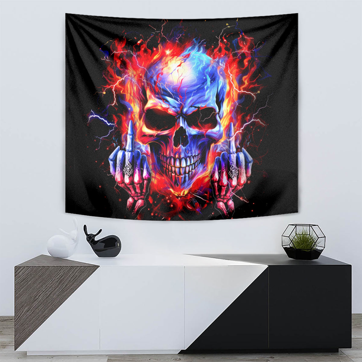Flame Skull Tapestry My Give A Fuck Is Broken But My Go Fuck Yourself Is Fully Functional - Wonder Print Shop