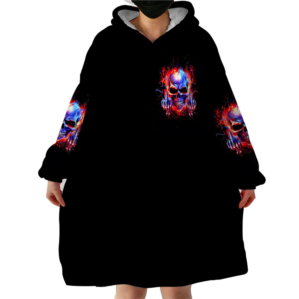 Flame Skull Wearable Blanket Hoodie My Give A Fuck Is Broken But My Go Fuck Yourself Is Fully Functional - Wonder Print Shop