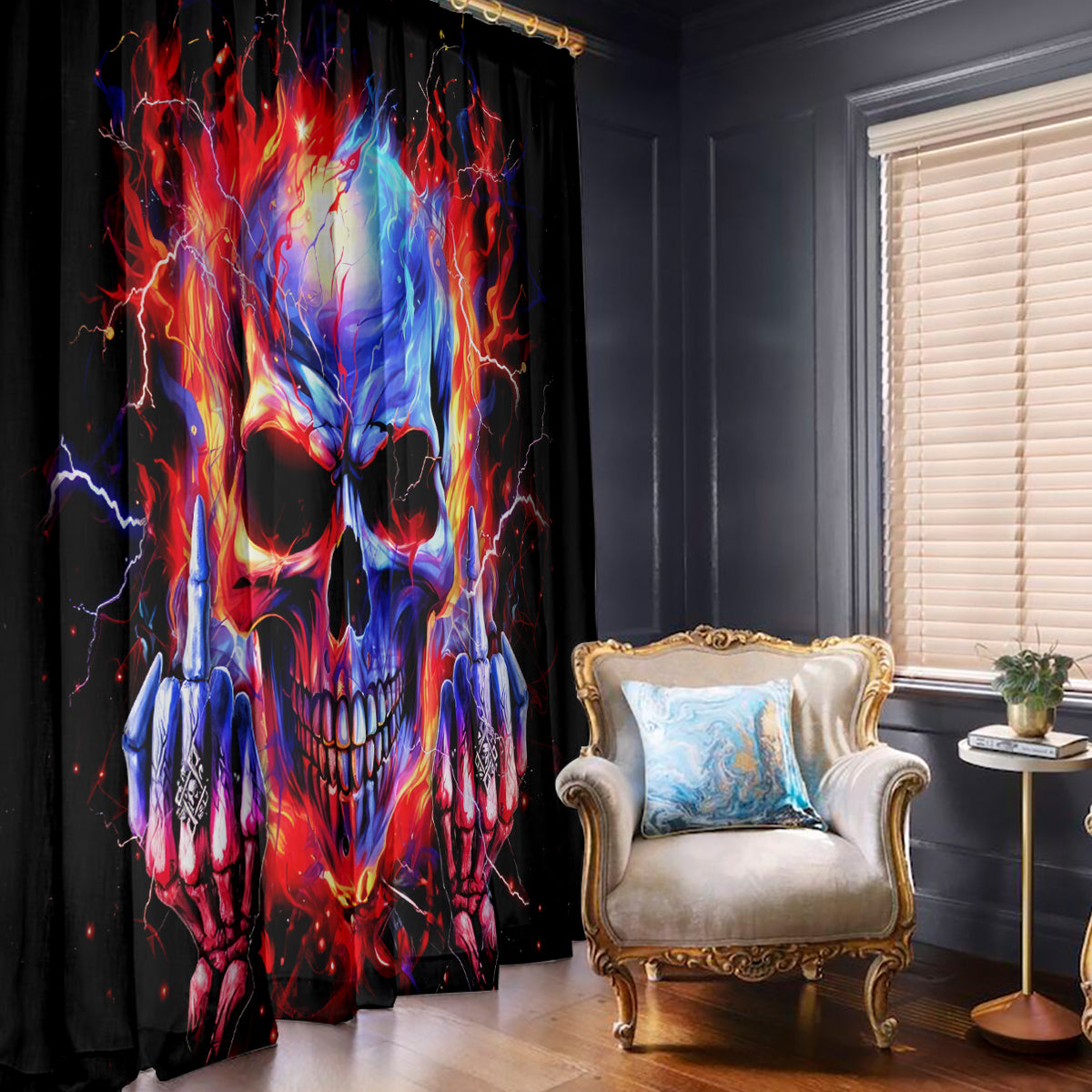 Flame Skull Window Curtain My Give A Fuck Is Broken But My Go Fuck Yourself Is Fully Functional - Wonder Print Shop