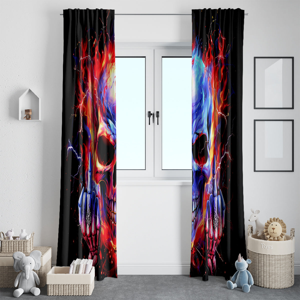 Flame Skull Window Curtain My Give A Fuck Is Broken But My Go Fuck Yourself Is Fully Functional - Wonder Print Shop