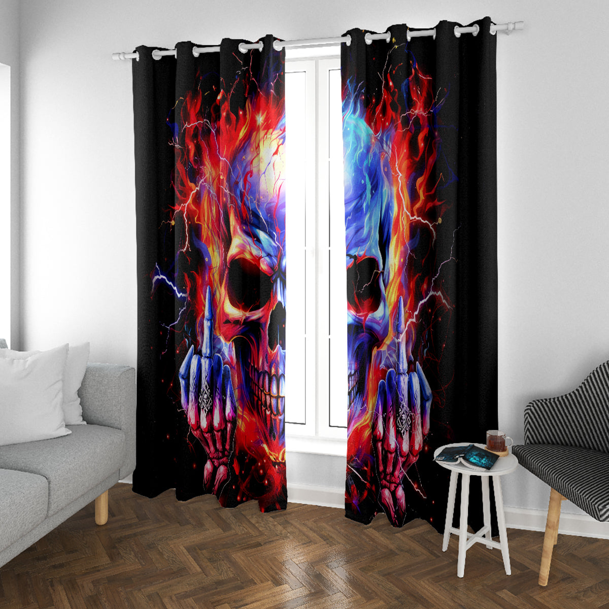 Flame Skull Window Curtain My Give A Fuck Is Broken But My Go Fuck Yourself Is Fully Functional - Wonder Print Shop