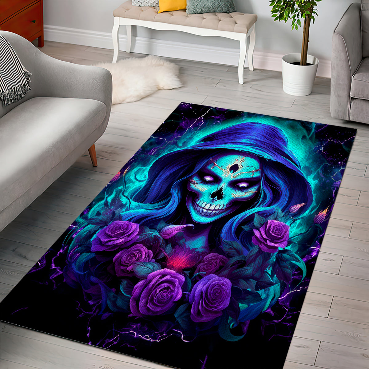 Skull Lady Area Rug Rose Skull She Whispered Back Iam The Storm - Wonder Print Shop