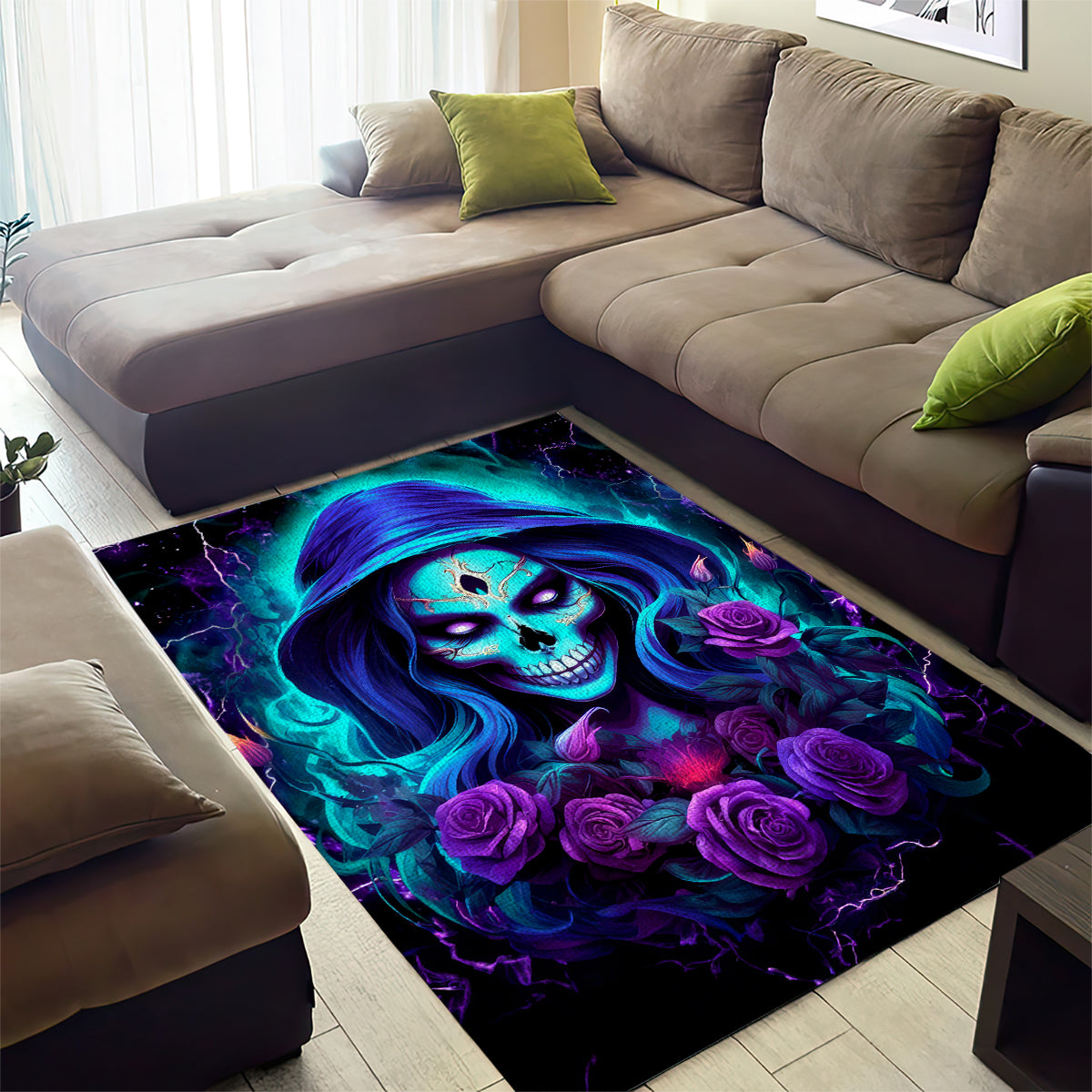 Skull Lady Area Rug Rose Skull She Whispered Back Iam The Storm - Wonder Print Shop
