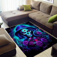 Skull Lady Area Rug Rose Skull She Whispered Back Iam The Storm - Wonder Print Shop