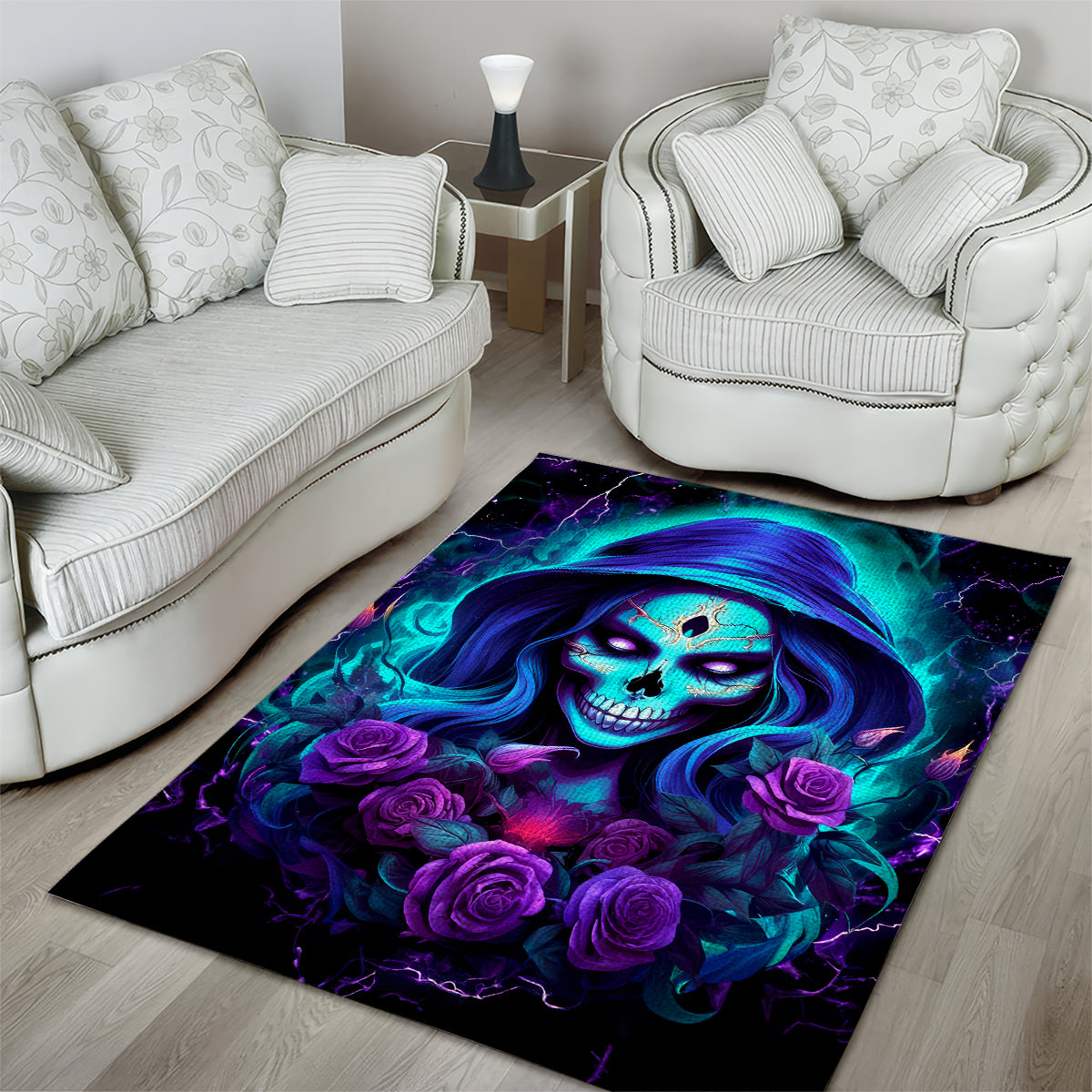 Skull Lady Area Rug Rose Skull She Whispered Back Iam The Storm - Wonder Print Shop