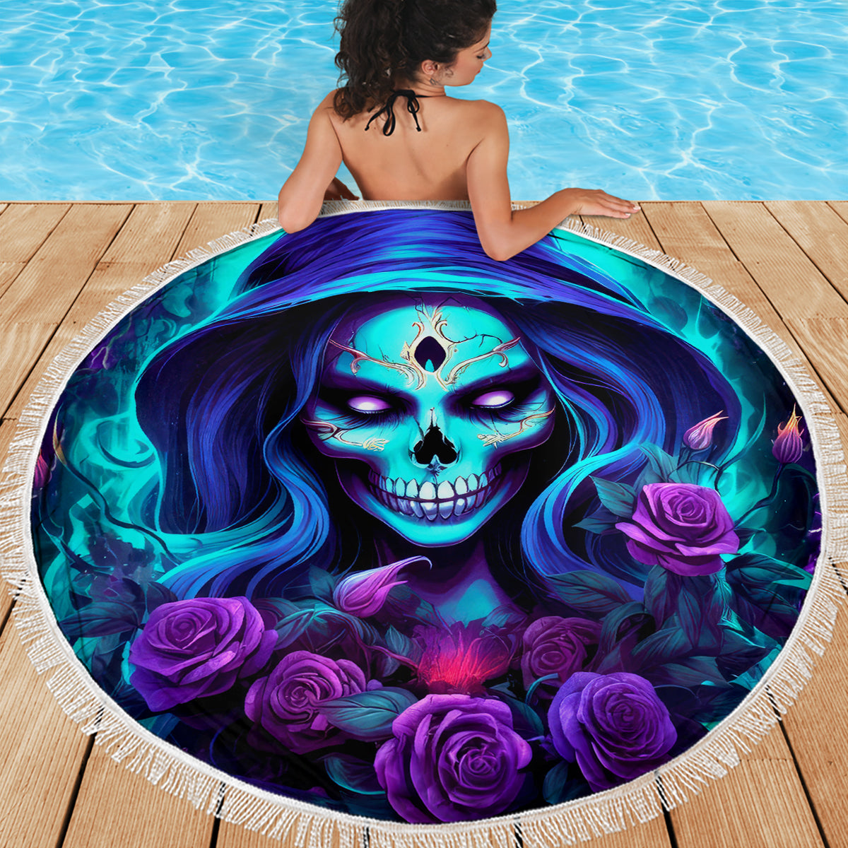 Skull Lady Beach Blanket Rose Skull She Whispered Back Iam The Storm - Wonder Print Shop