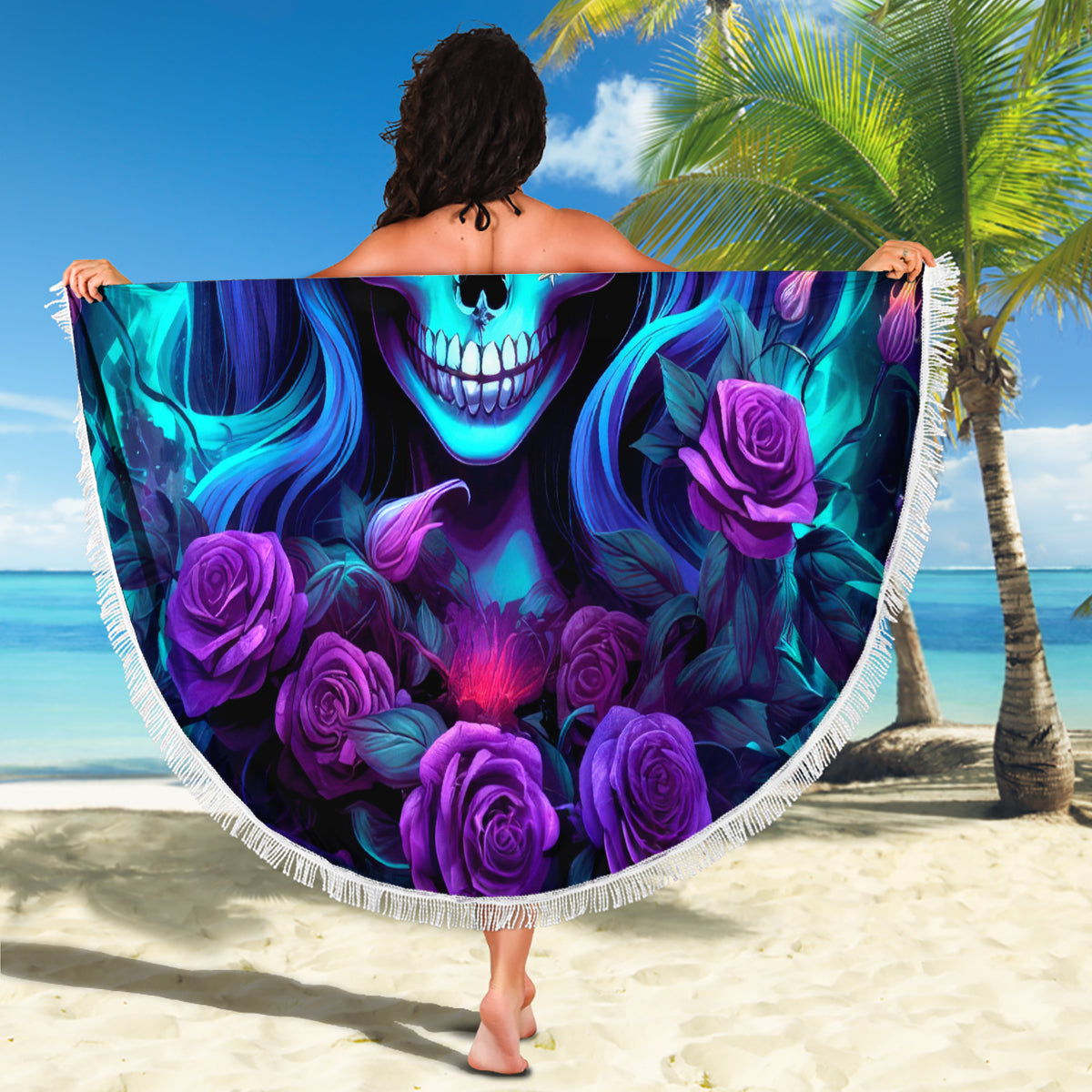 Skull Lady Beach Blanket Rose Skull She Whispered Back Iam The Storm - Wonder Print Shop