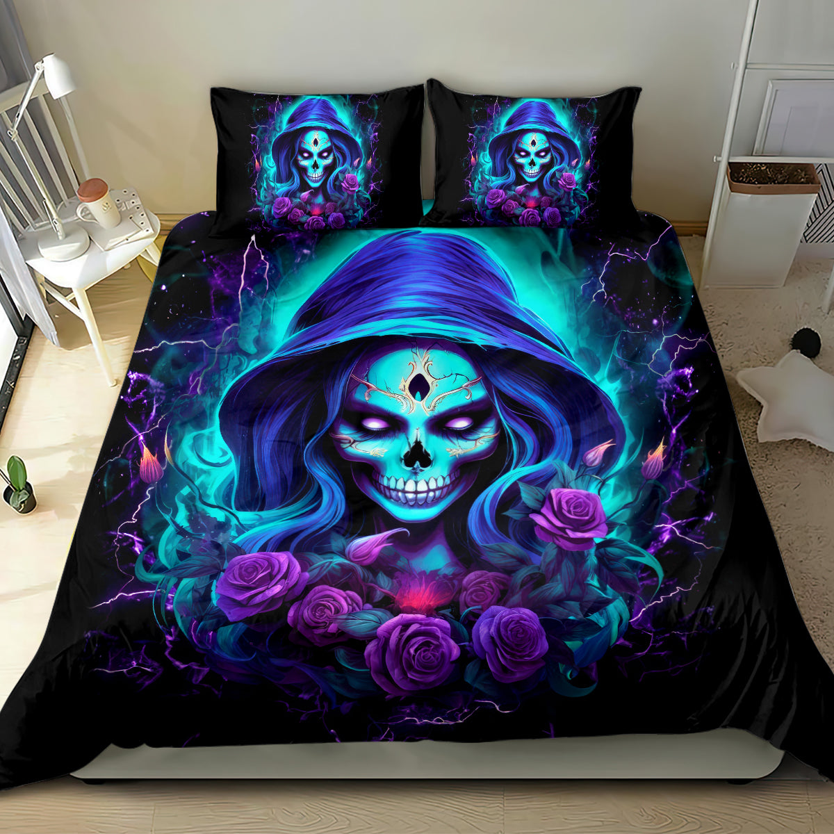 Skull Lady Bedding Set Rose Skull She Whispered Back Iam The Storm - Wonder Print Shop