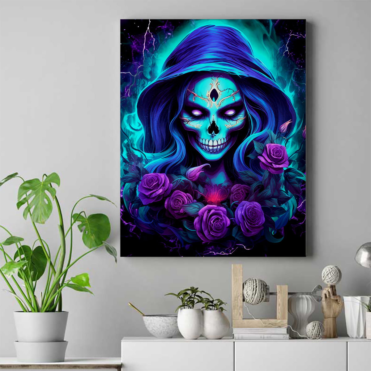 Skull Lady Canvas Wall Art Rose Skull She Whispered Back Iam The Storm - Wonder Print Shop