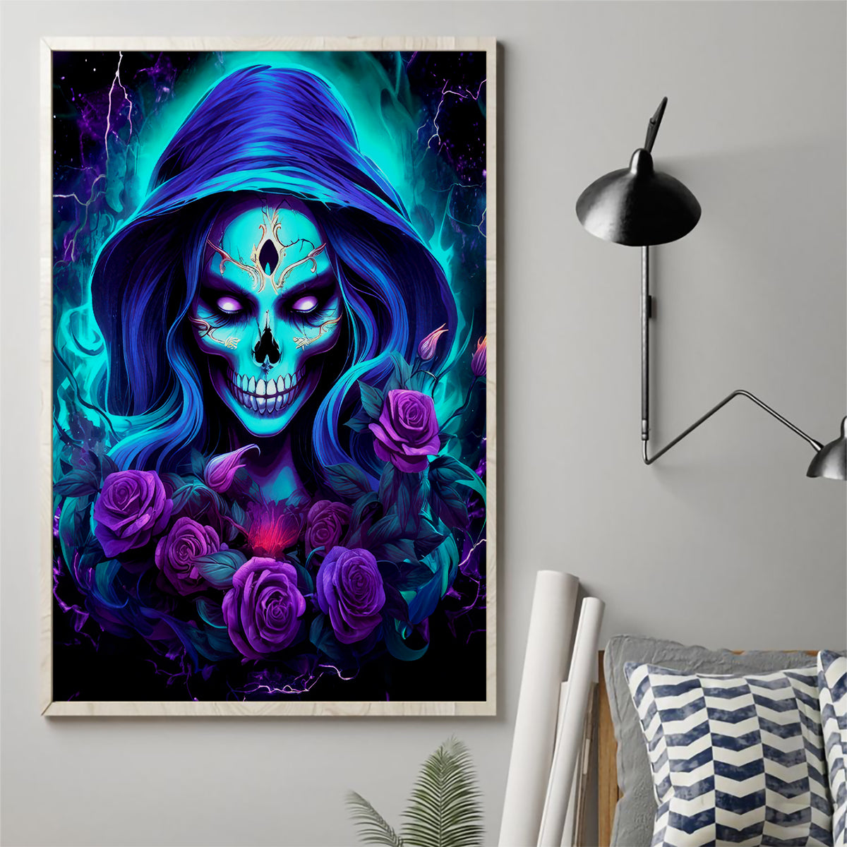 Skull Lady Canvas Wall Art Rose Skull She Whispered Back Iam The Storm - Wonder Print Shop