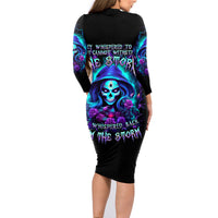 Skull Lady Family Matching Long Sleeve Bodycon Dress and Hawaiian Shirt Rose Skull She Whispered Back Iam The Storm - Wonder Print Shop