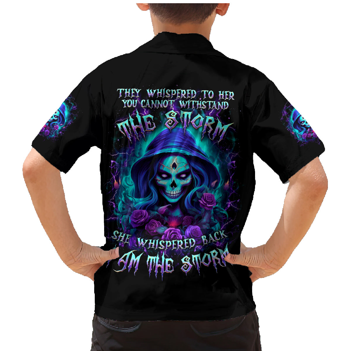 Skull Lady Family Matching Mermaid Dress and Hawaiian Shirt Rose Skull She Whispered Back Iam The Storm - Wonder Print Shop