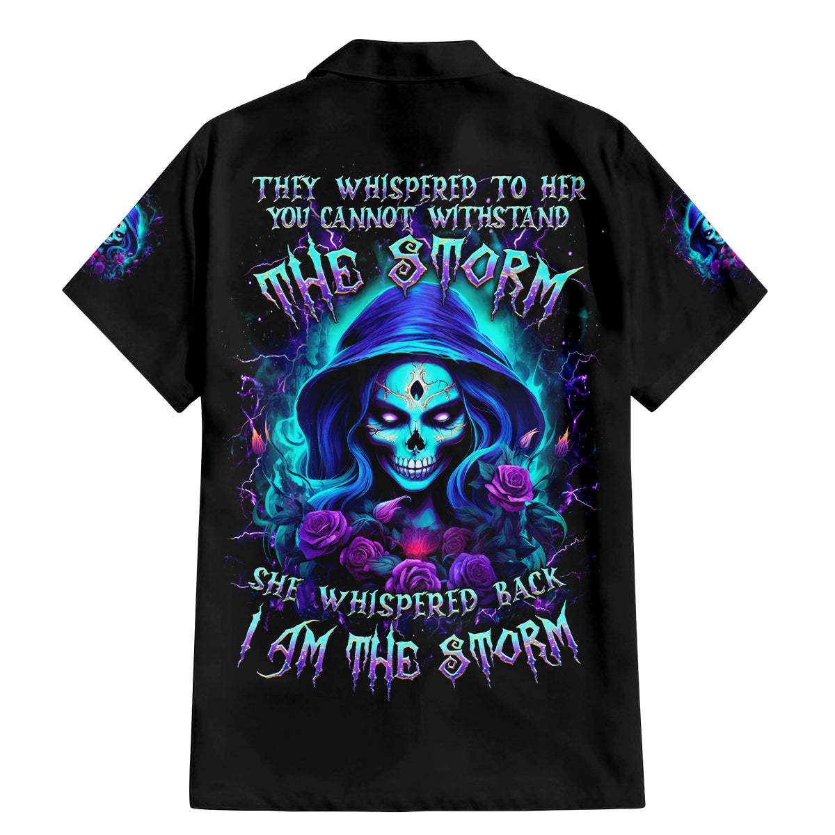 Skull Lady Family Matching Mermaid Dress and Hawaiian Shirt Rose Skull She Whispered Back Iam The Storm - Wonder Print Shop