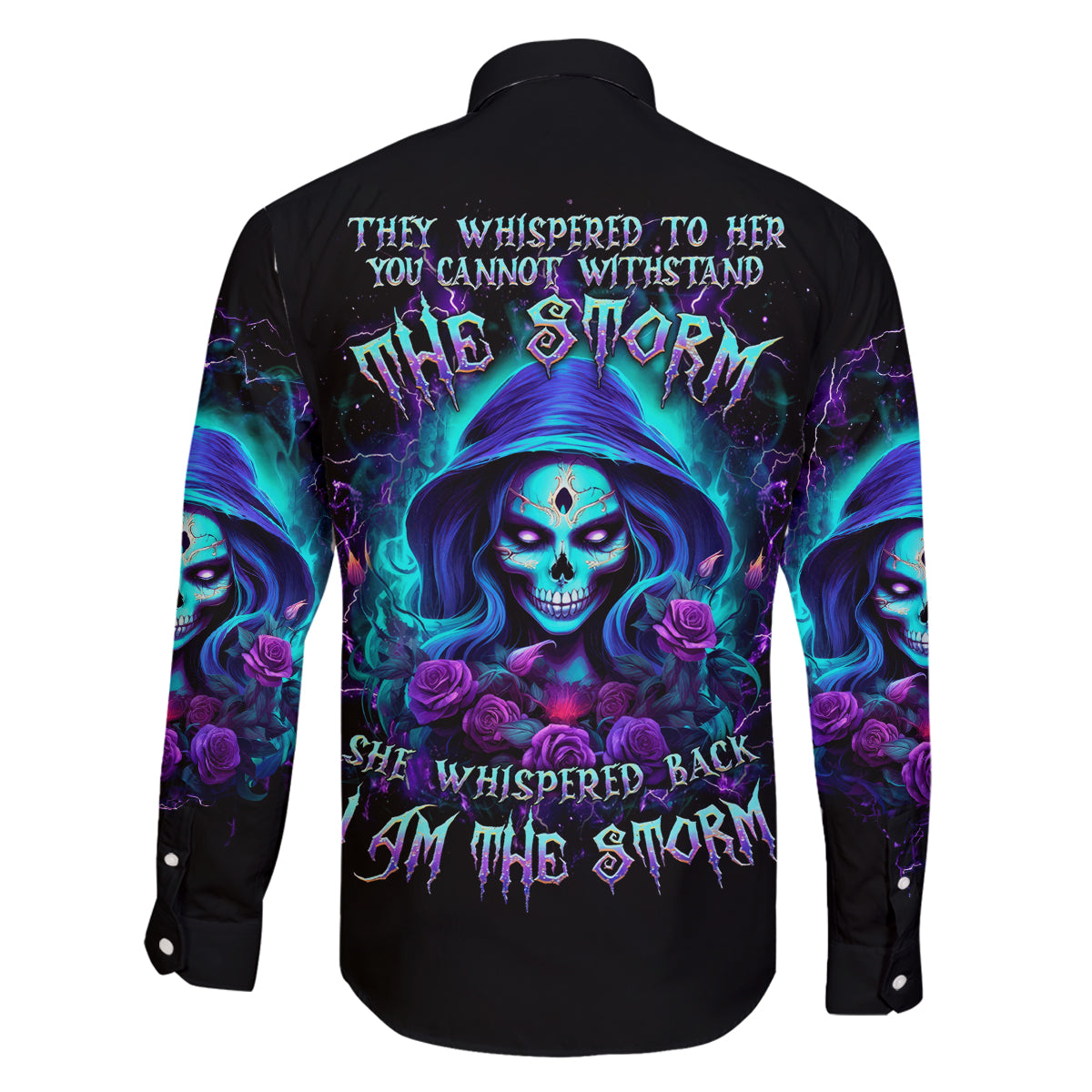Skull Lady Family Matching Mermaid Dress and Hawaiian Shirt Rose Skull She Whispered Back Iam The Storm - Wonder Print Shop