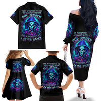 Skull Lady Family Matching Off Shoulder Long Sleeve Dress and Hawaiian Shirt Rose Skull She Whispered Back Iam The Storm - Wonder Print Shop
