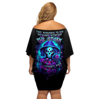 Skull Lady Family Matching Off Shoulder Short Dress and Hawaiian Shirt Rose Skull She Whispered Back Iam The Storm - Wonder Print Shop