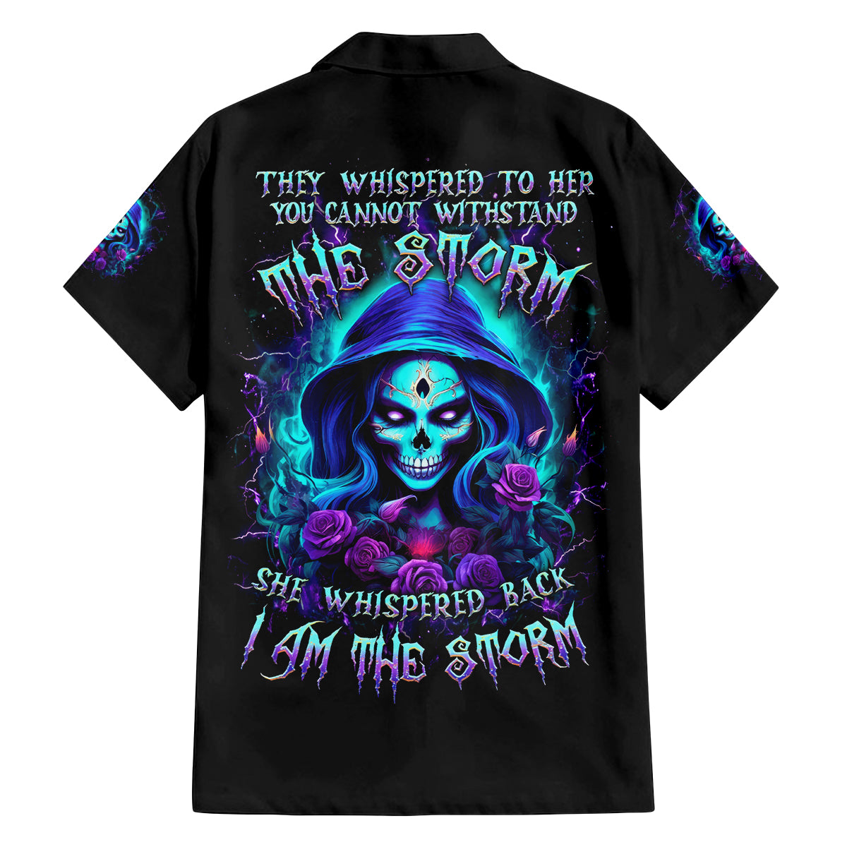 Skull Lady Family Matching Puletasi and Hawaiian Shirt Rose Skull She Whispered Back Iam The Storm - Wonder Print Shop