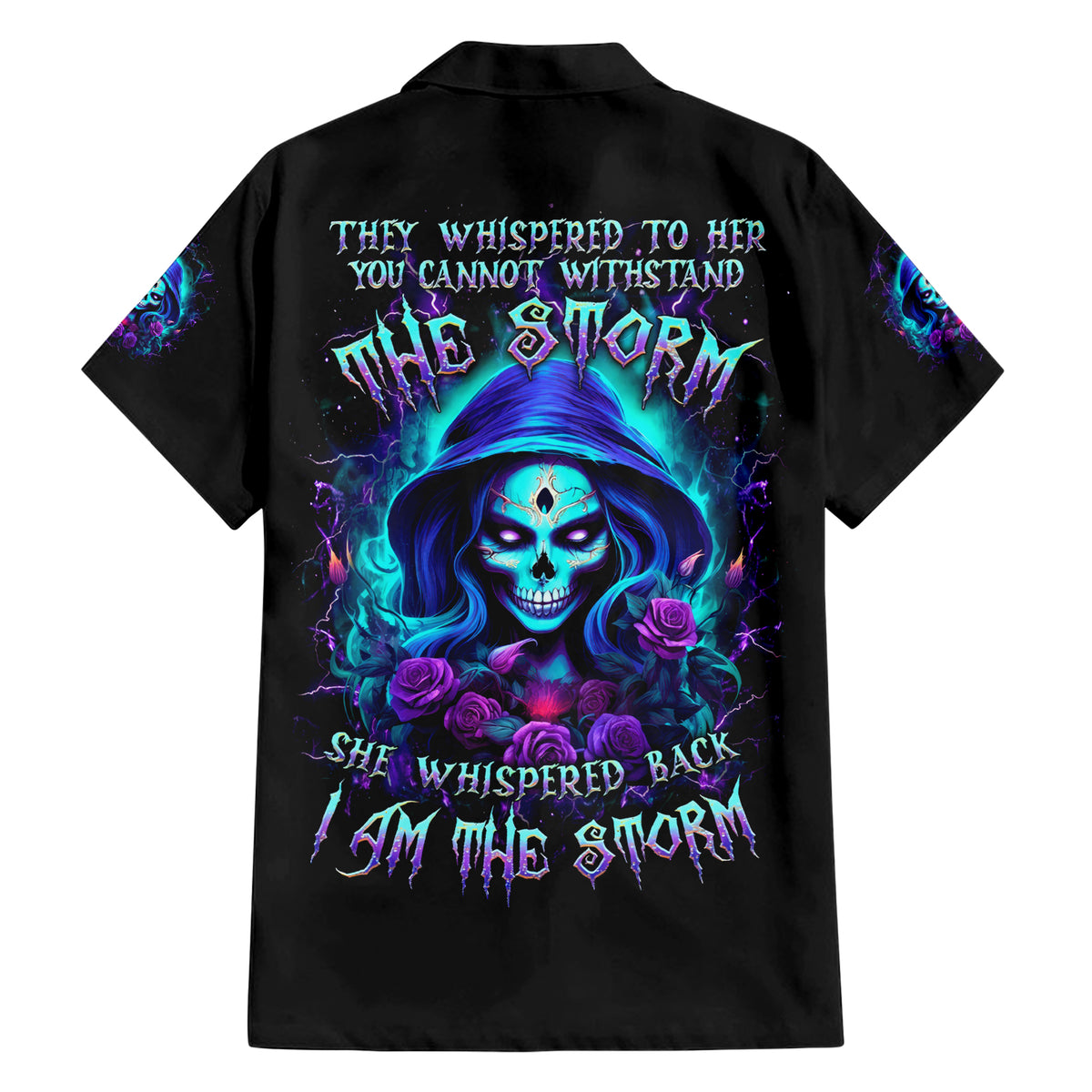 Skull Lady Family Matching Short Sleeve Bodycon Dress and Hawaiian Shirt Rose Skull She Whispered Back Iam The Storm - Wonder Print Shop