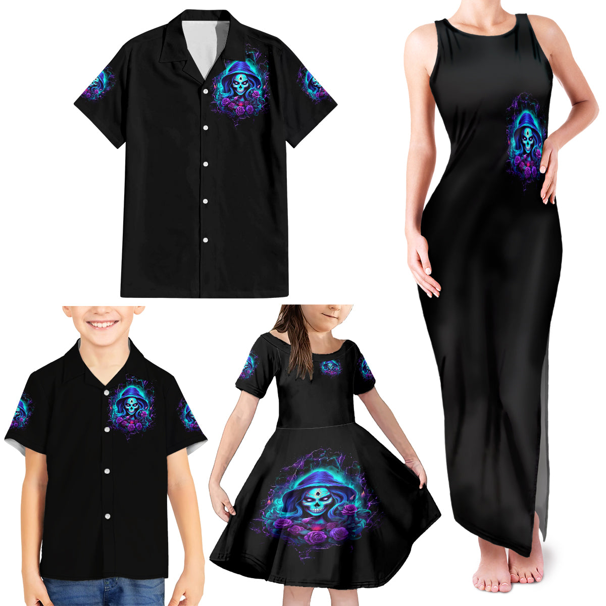Skull Lady Family Matching Tank Maxi Dress and Hawaiian Shirt Rose Skull She Whispered Back Iam The Storm - Wonder Print Shop