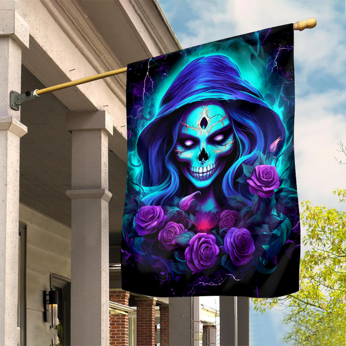 Skull Lady Garden Flag Rose Skull She Whispered Back Iam The Storm - Wonder Print Shop