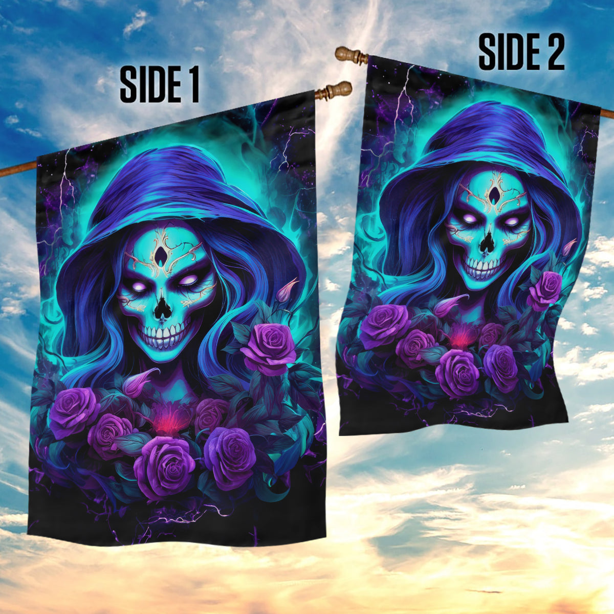 Skull Lady Garden Flag Rose Skull She Whispered Back Iam The Storm - Wonder Print Shop
