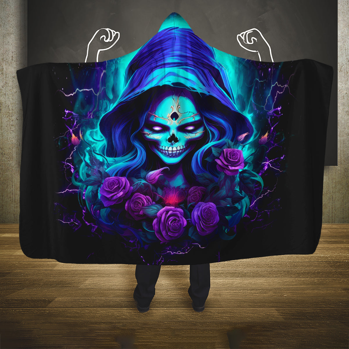 Skull Lady Hooded Blanket Rose Skull She Whispered Back Iam The Storm