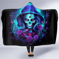 Skull Lady Hooded Blanket Rose Skull She Whispered Back Iam The Storm