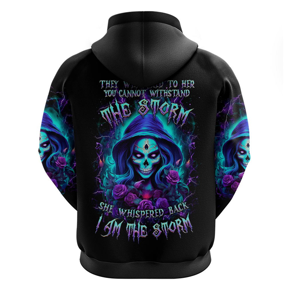 Skull Lady Hoodie Rose Skull She Whispered Back Iam The Storm - Wonder Print Shop