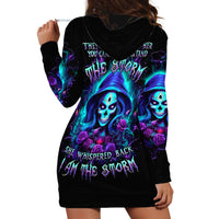 Skull Lady Hoodie Dress Rose Skull She Whispered Back Iam The Storm - Wonder Print Shop