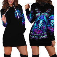 Skull Lady Hoodie Dress Rose Skull She Whispered Back Iam The Storm - Wonder Print Shop