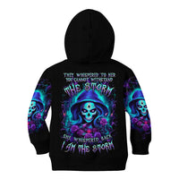 Skull Lady Kid Hoodie Rose Skull She Whispered Back Iam The Storm - Wonder Print Shop