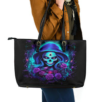 Skull Lady Leather Tote Bag Rose Skull She Whispered Back Iam The Storm - Wonder Print Shop