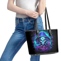 Skull Lady Leather Tote Bag Rose Skull She Whispered Back Iam The Storm - Wonder Print Shop