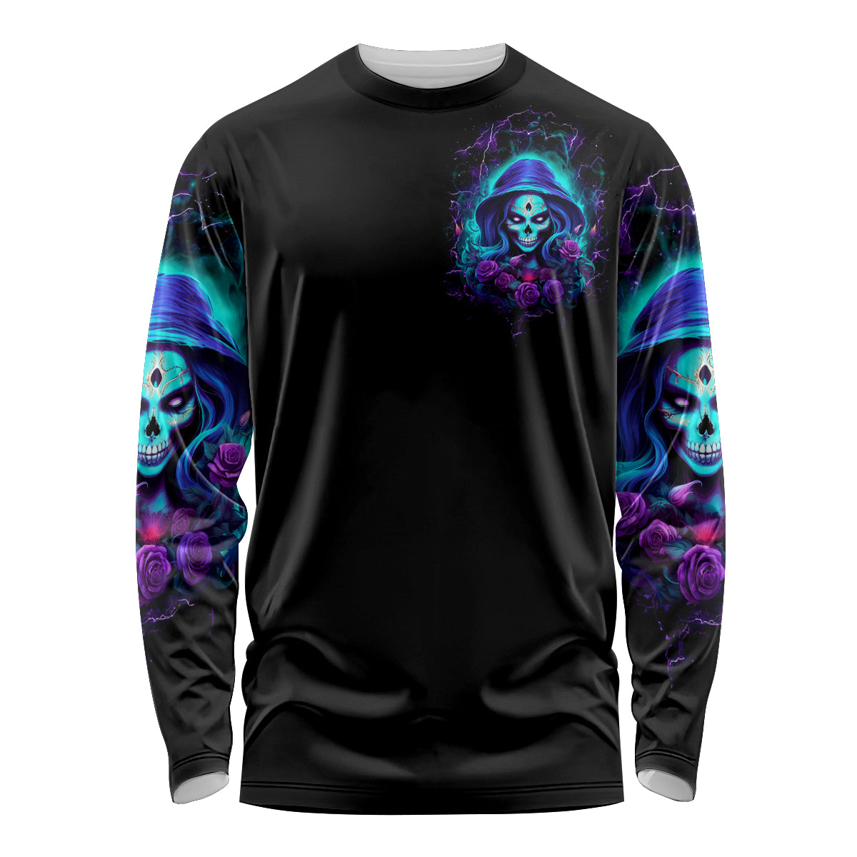 Skull Lady Long Sleeve Shirt Rose Skull She Whispered Back Iam The Storm - Wonder Print Shop