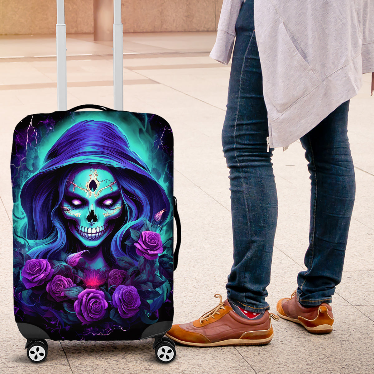 Skull Lady Luggage Cover Rose Skull She Whispered Back Iam The Storm - Wonder Print Shop