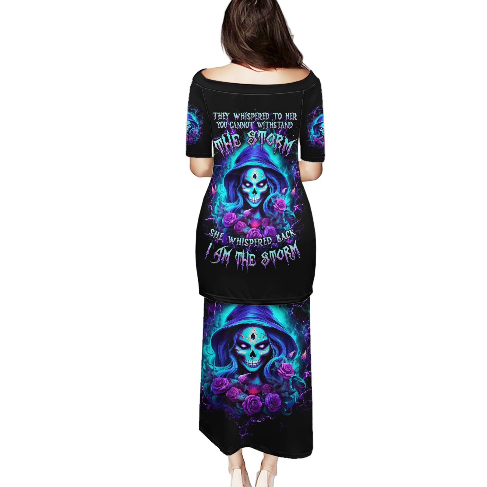Skull Lady Puletasi Rose Skull She Whispered Back Iam The Storm - Wonder Print Shop