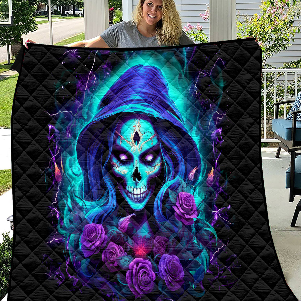 Skull Lady Quilt Rose Skull She Whispered Back Iam The Storm - Wonder Print Shop