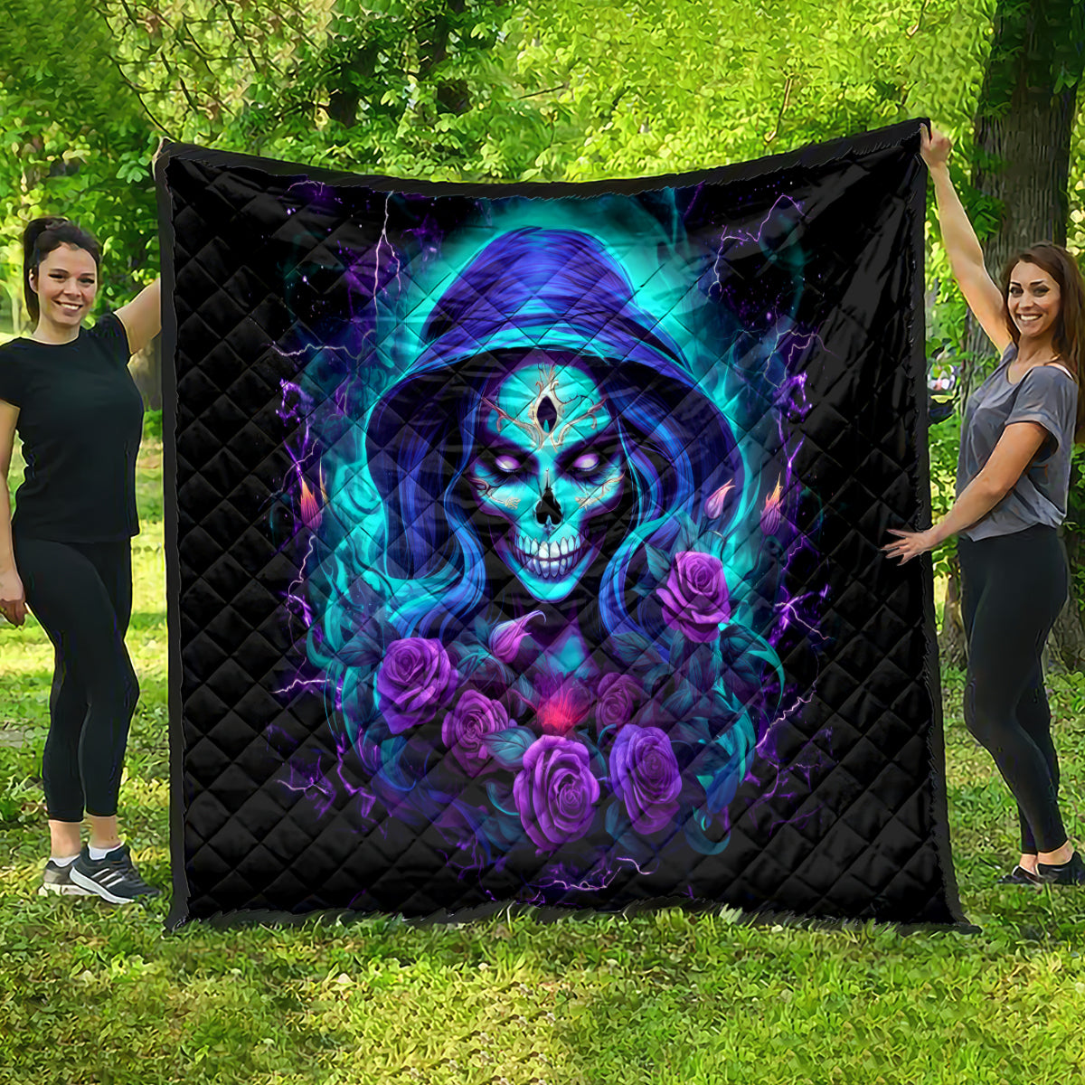 Skull Lady Quilt Rose Skull She Whispered Back Iam The Storm - Wonder Print Shop