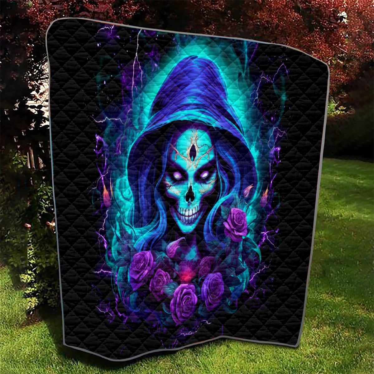 Skull Lady Quilt Rose Skull She Whispered Back Iam The Storm - Wonder Print Shop