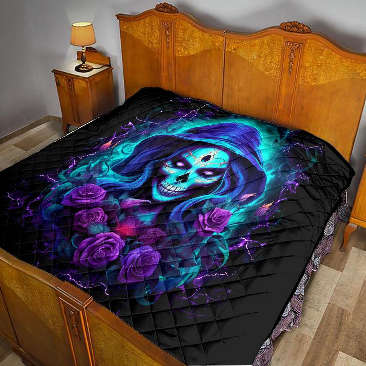 Skull Lady Quilt Rose Skull She Whispered Back Iam The Storm - Wonder Print Shop