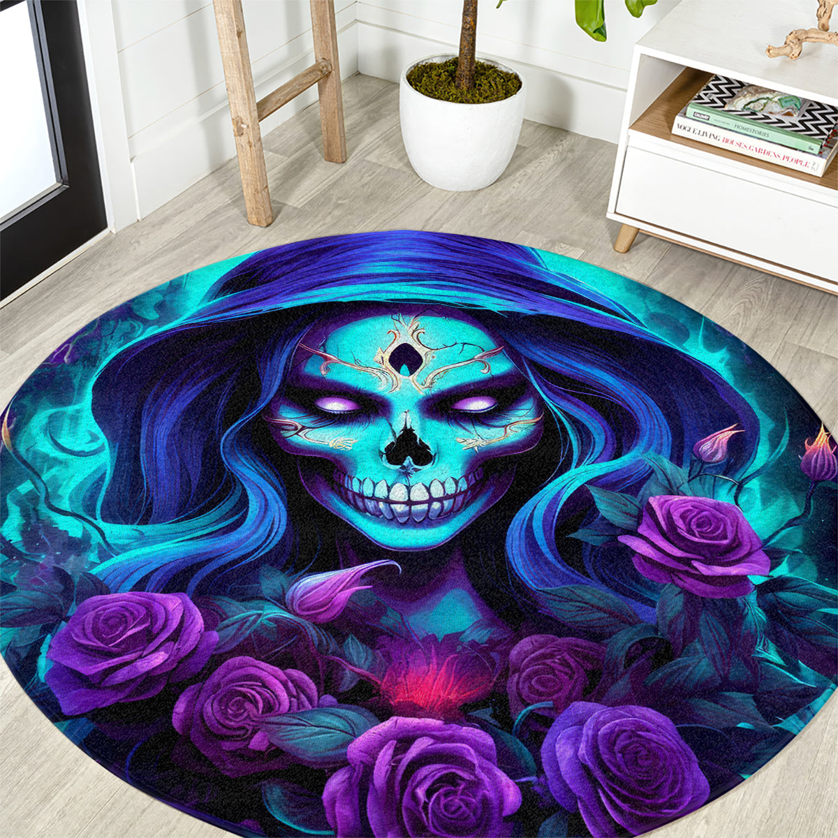 Skull Lady Round Carpet Rose Skull She Whispered Back Iam The Storm